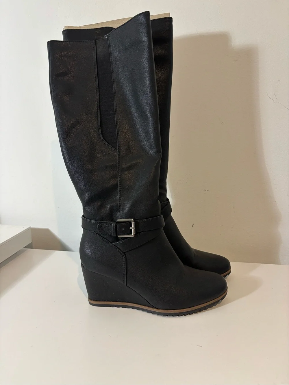 Soul Naturalizer Women Size 8 Harvest Black High Shaft Knee High Wedge Boots